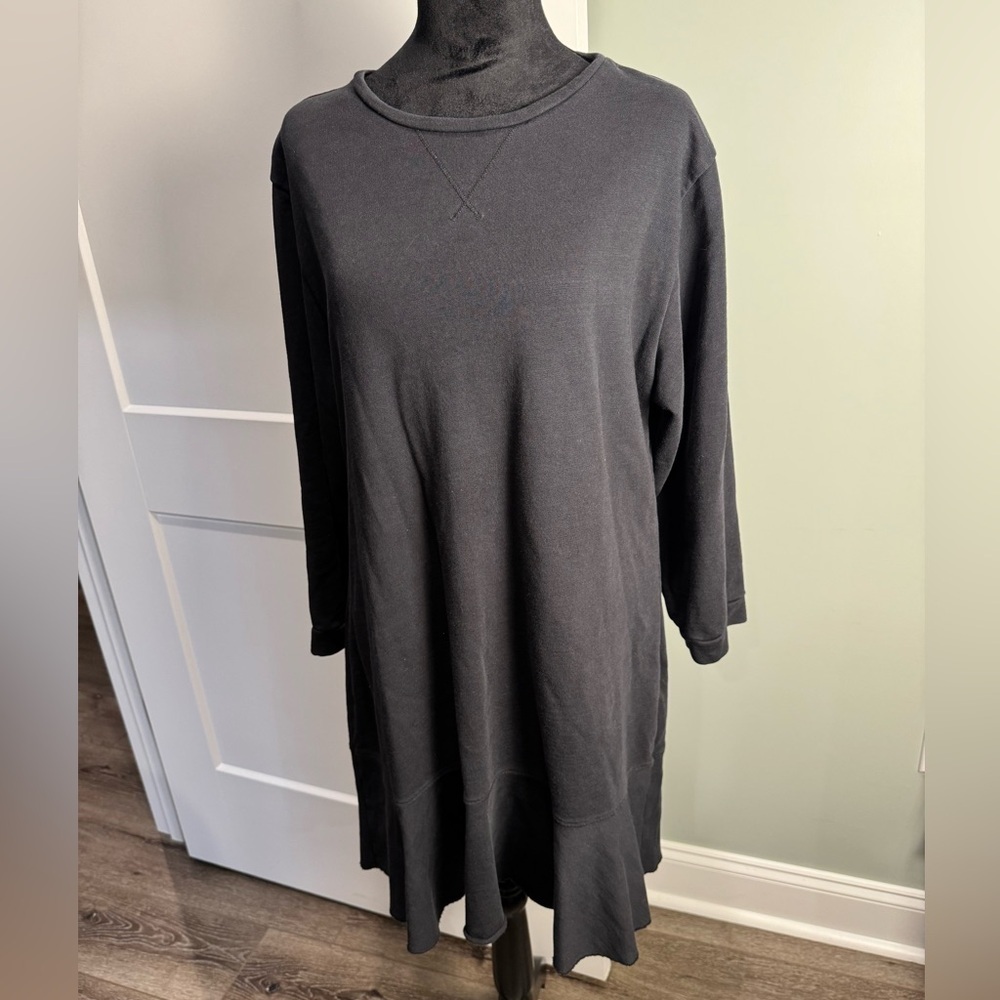 Lilla P Black sweater dress crew neck raw hem long sleeve